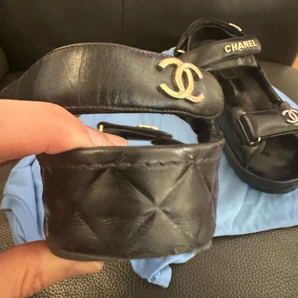 Chanel Black Sandals with Gold Accents dad sandals leather sandals - Picture 8 of 16